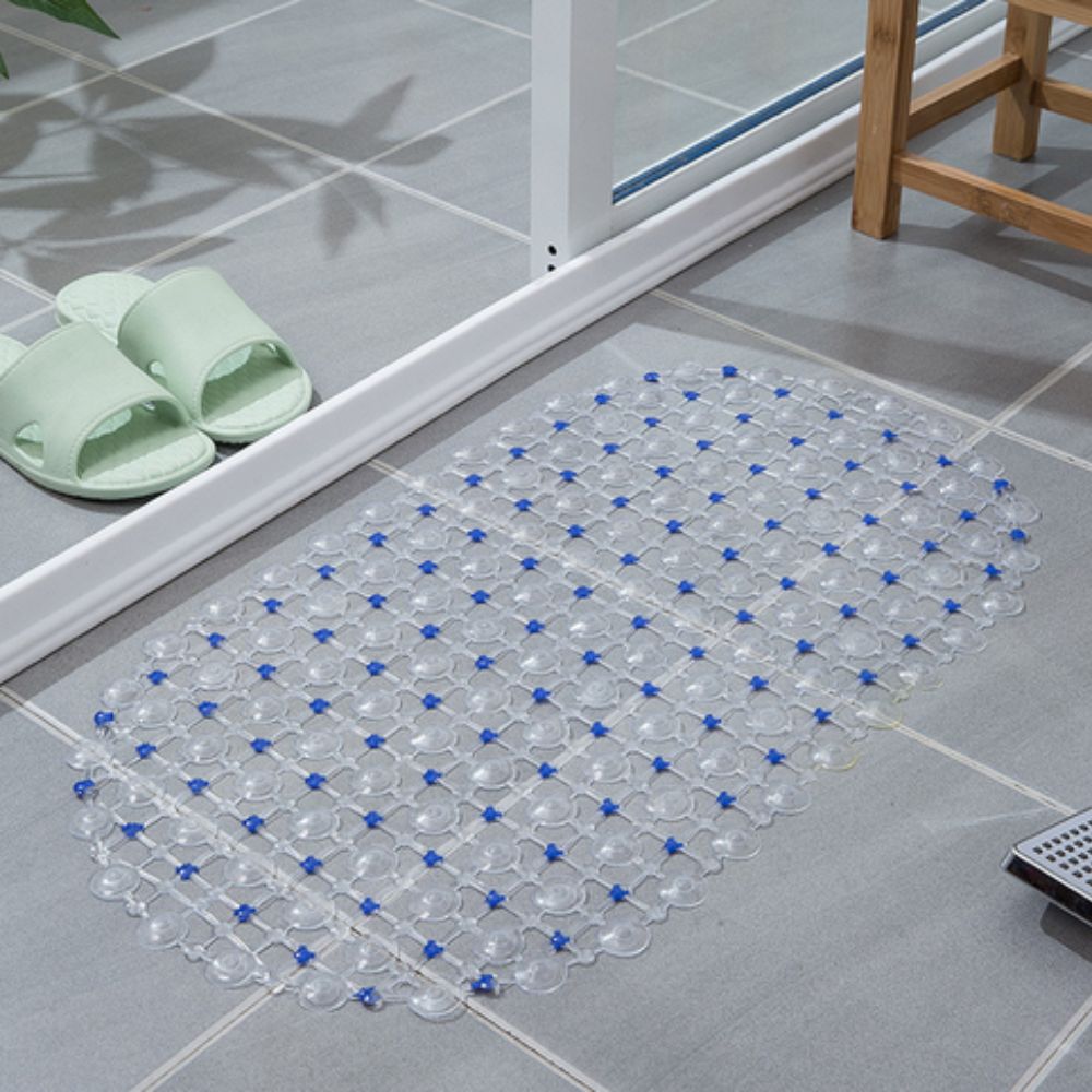 Purple oval non-slip shower mat with strong suction cups, PVC bathroom safety floor mat for tub or shower