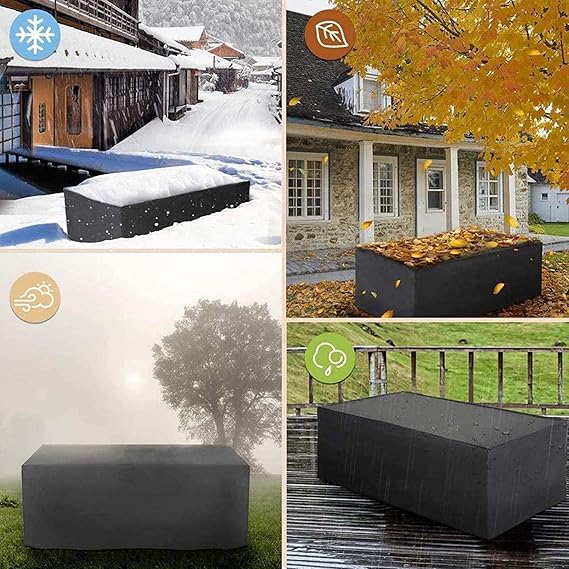 Patio furniture cover – Waterproof black polyester – All-weather protection – Durable outdoor accessory