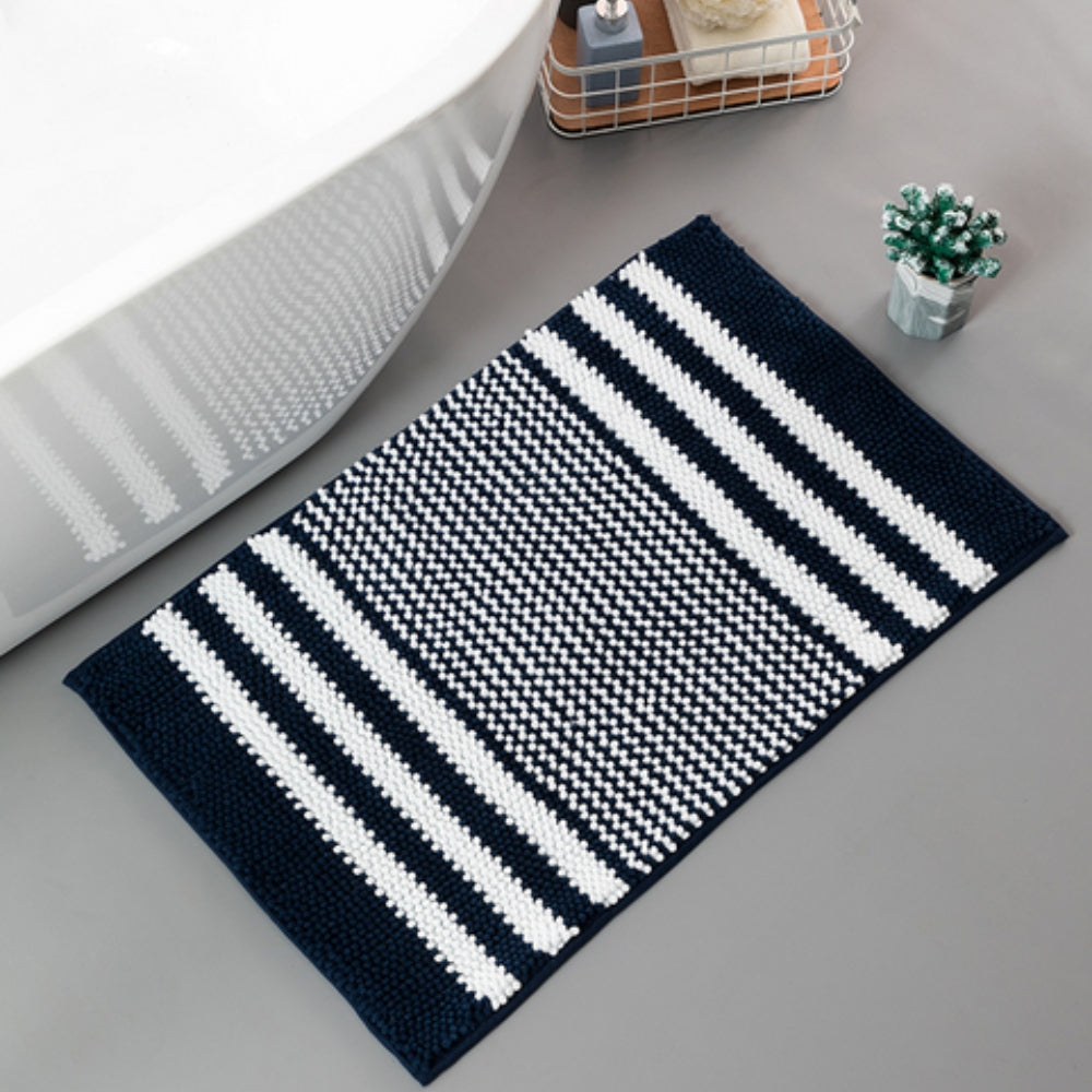 Pebble-Knit Striped Chenille Bath Mat