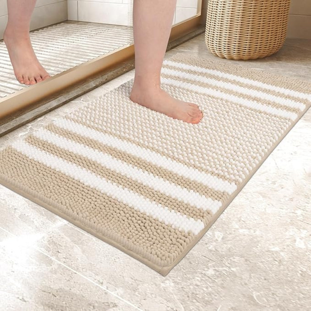 Pebble-Knit Striped Chenille Bath Mat