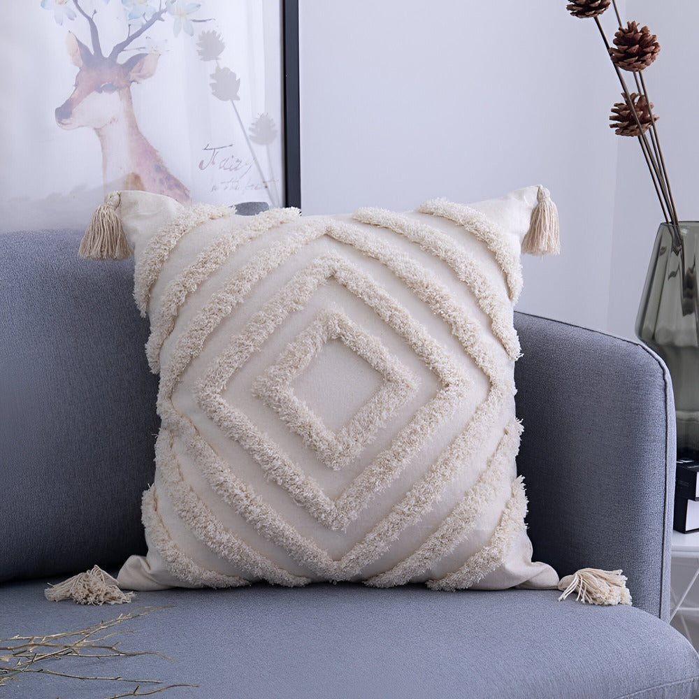 Pillow cover – 100% cotton – Boho chic design – Ibiza-inspired decor – 18 x 18 in, 12 x 20 in