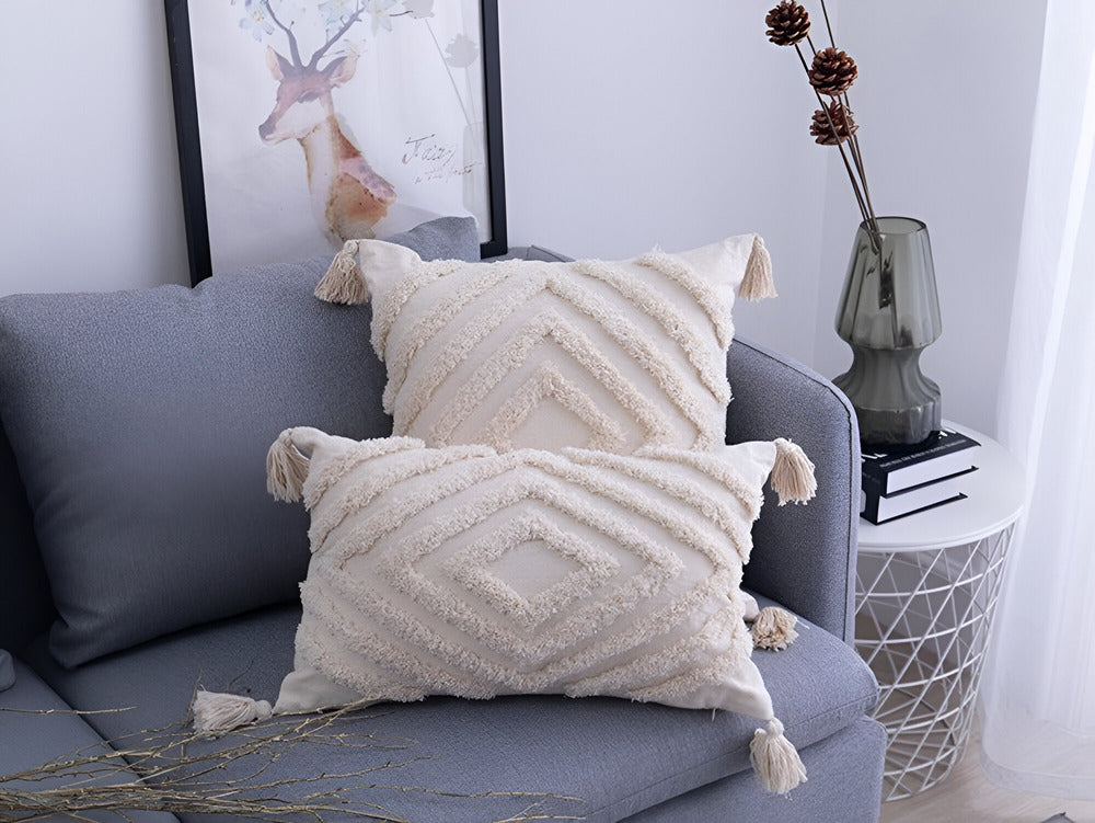 Pillow cover – 100% cotton – Boho chic design – Ibiza-inspired decor – 18 x 18 in, 12 x 20 in