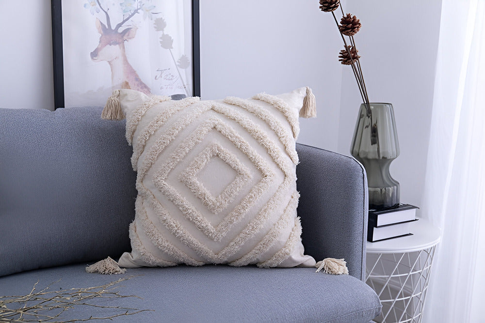 Pillow cover – 100% cotton – Boho chic design – Ibiza-inspired decor – 18 x 18 in, 12 x 20 in