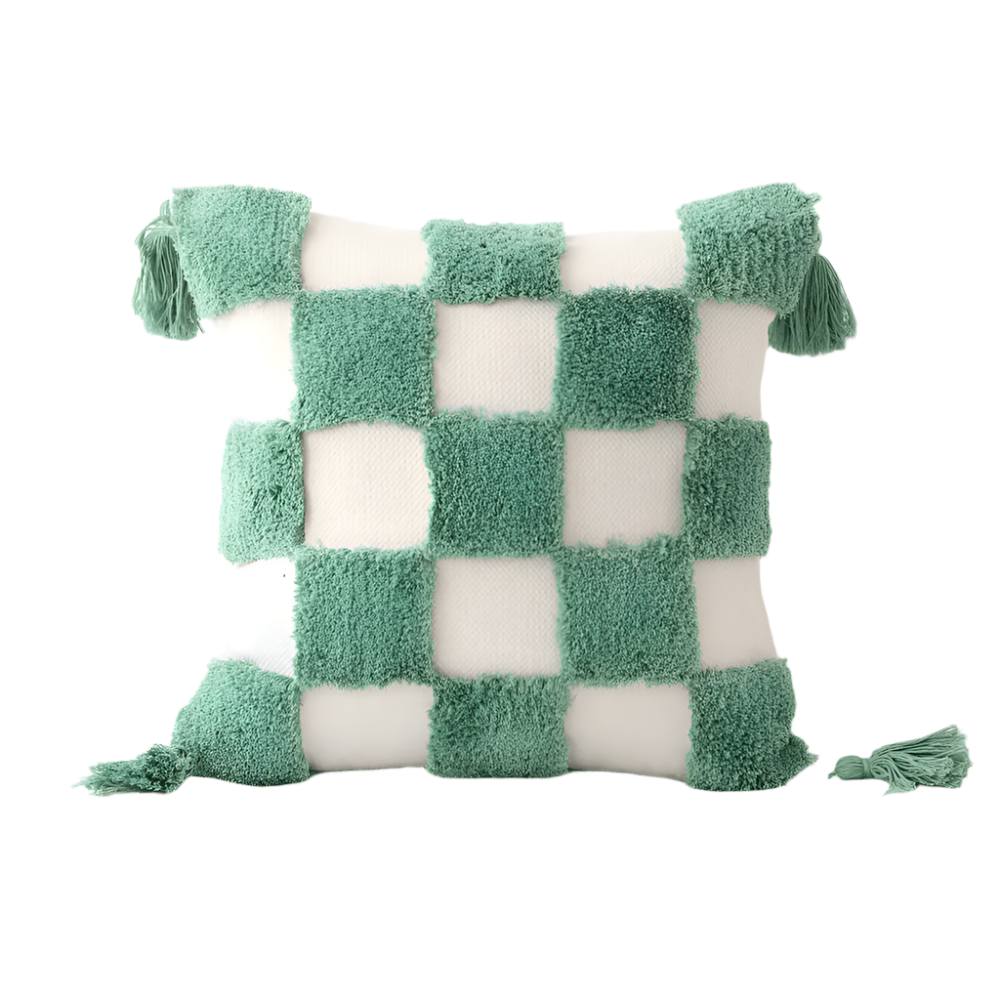 Pillow cover – Cotton blend – Trendy checkered wave design – Bohemian home accessory – 17.7 x 17.7 in