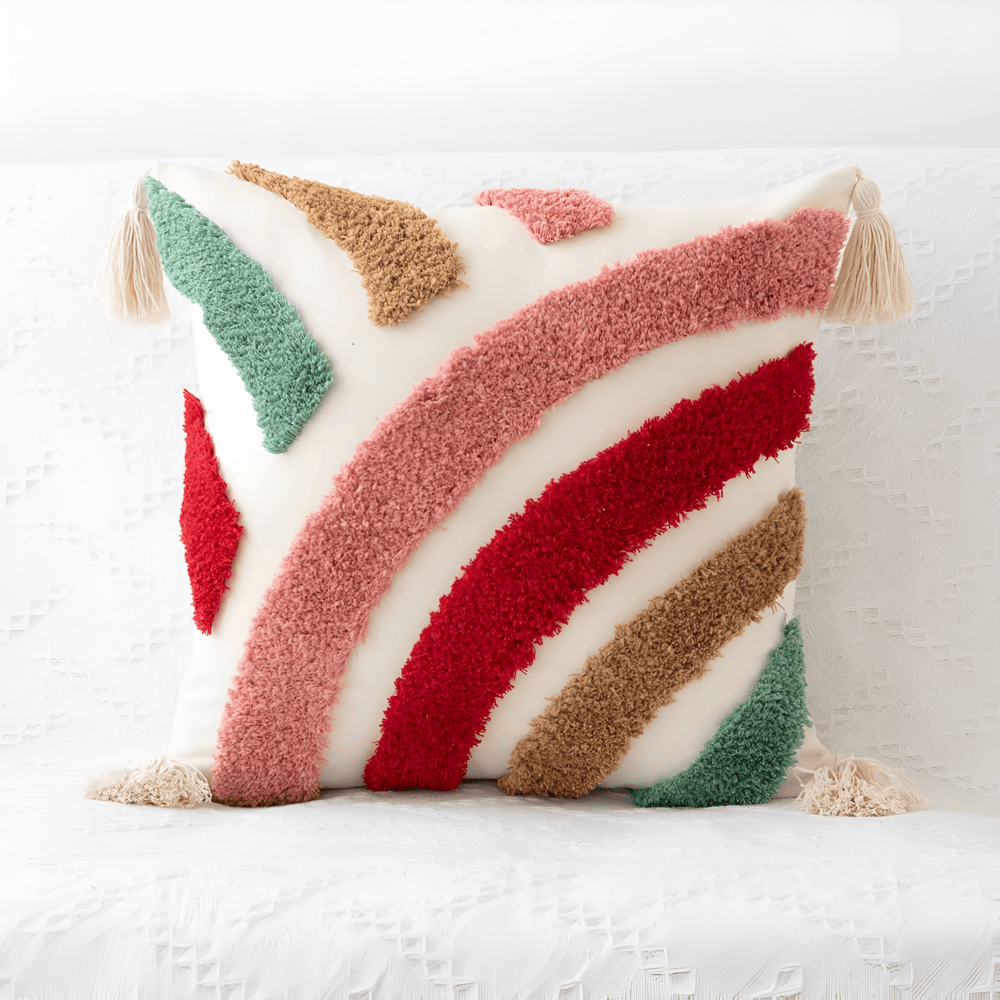 Pillow cover – Cotton blend – Trendy checkered wave design – Bohemian home accessory – 17.7 x 17.7 in