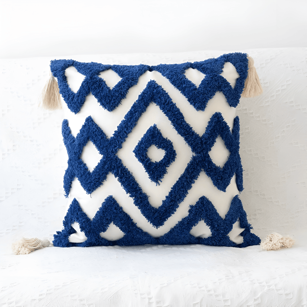Pillow cover – Cotton blend – Trendy checkered wave design – Bohemian home accessory – 17.7 x 17.7 in