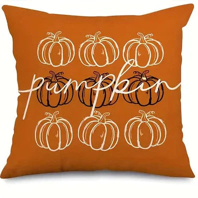 Pillow cover – Linen fabric – Hello Pumpkin design – Cozy autumn decor – 17.7 x 17.7 in