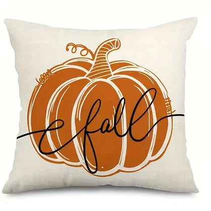 Pillow cover – Linen fabric – Hello Pumpkin design – Cozy autumn decor – 17.7 x 17.7 in