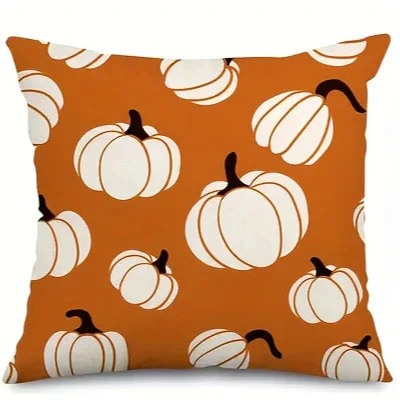 Pillow cover – Linen fabric – Hello Pumpkin design – Cozy autumn decor – 17.7 x 17.7 in