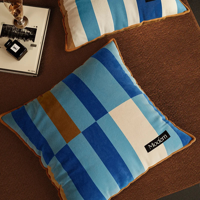 Pillow cover – Luxurious velvet – Multicolor striped design – 18 x 18 inches – Stylish home accent