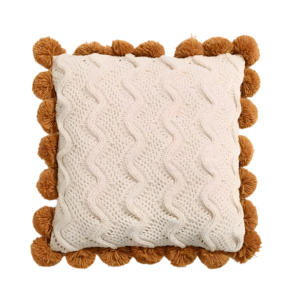 Pillow cover – Soft cotton – Trendy pompom knit design – Cozy home accent – 17.7 x 17.7 in