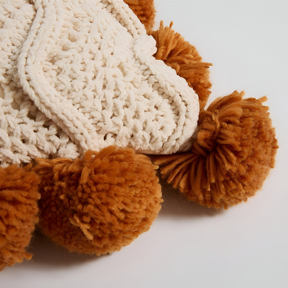 Pillow cover – Soft cotton – Trendy pompom knit design – Cozy home accent – 17.7 x 17.7 in