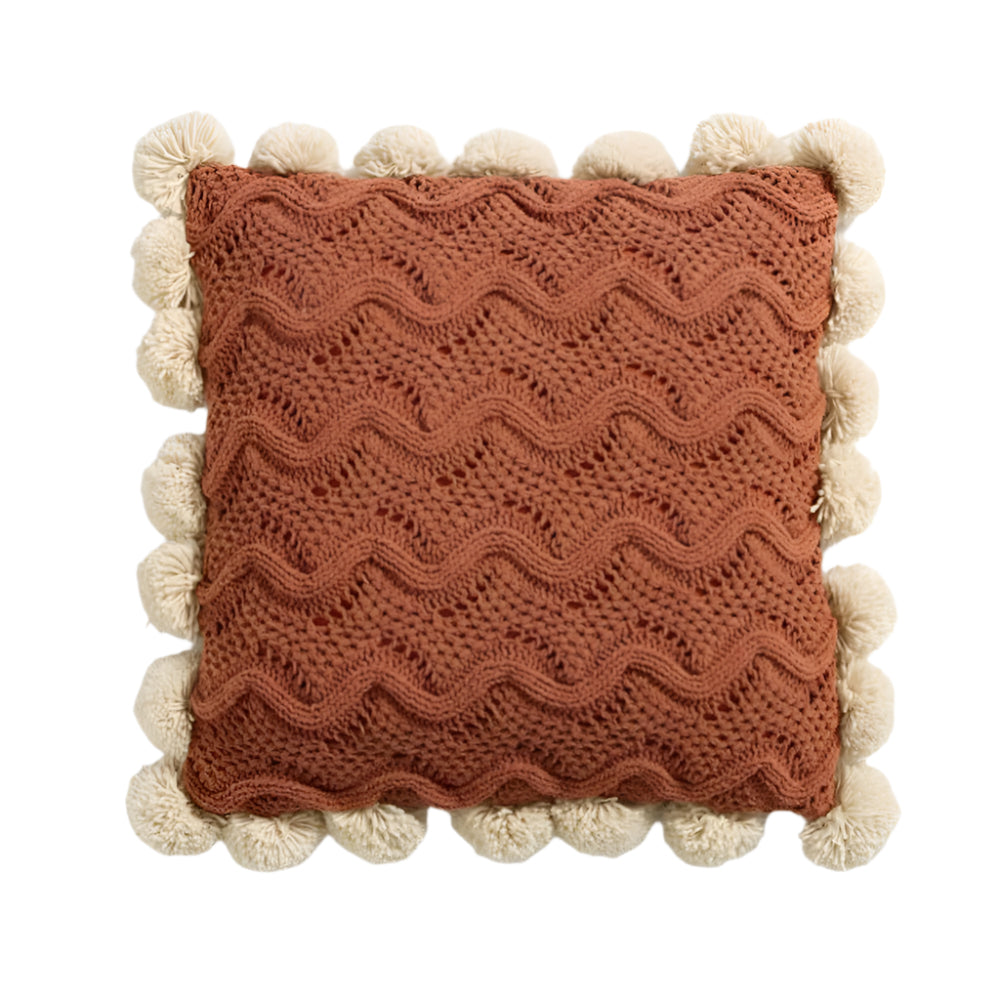 Pillow cover – Soft cotton – Trendy pompom knit design – Cozy home accent – 17.7 x 17.7 in