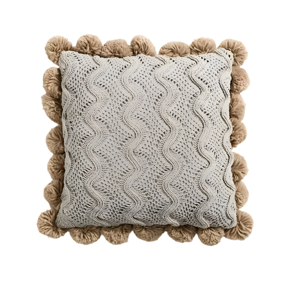 Pillow cover – Soft cotton – Trendy pompom knit design – Cozy home accent – 17.7 x 17.7 in