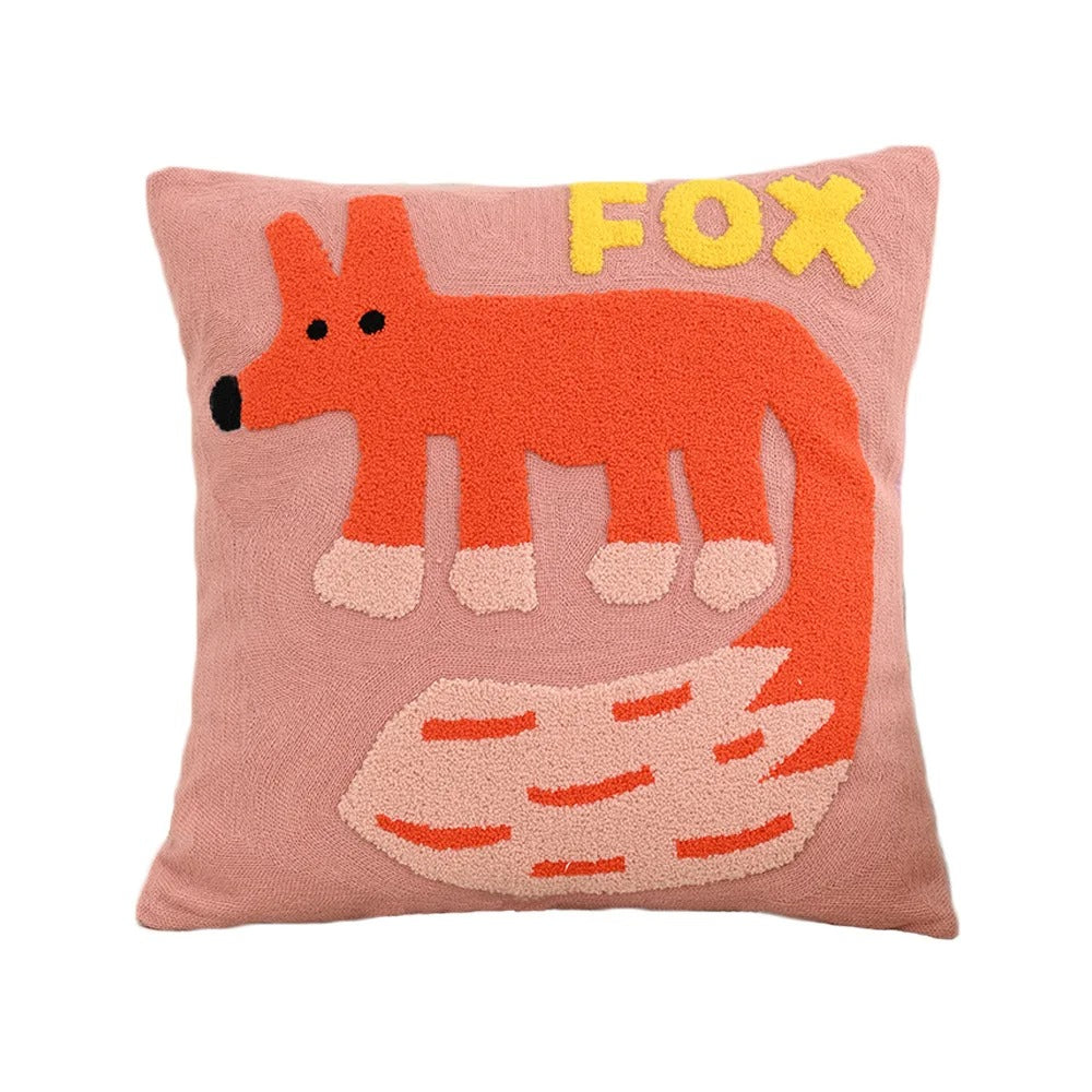 Pillow cover – Soft polyester-cotton blend – Nordic animal embroidery – Cozy home accent – 17.7 x 17.7 in
