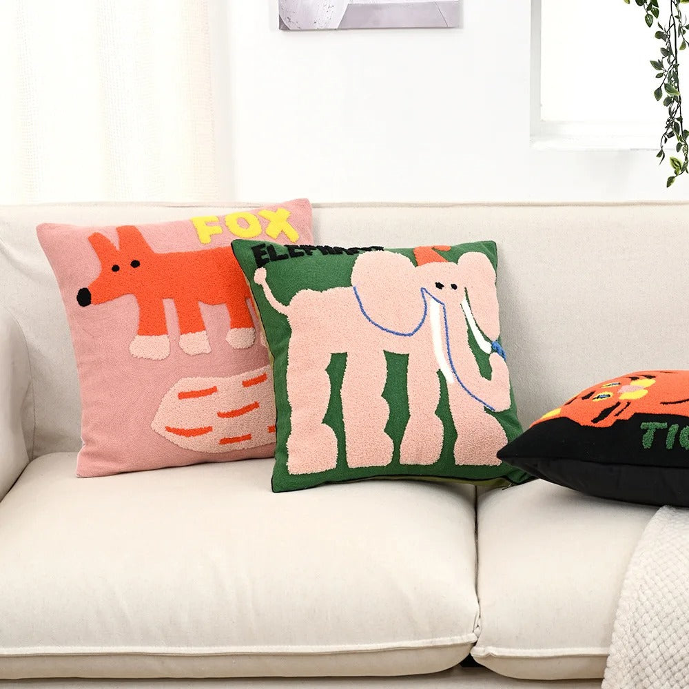 Pillow cover – Soft polyester-cotton blend – Nordic animal embroidery – Cozy home accent – 17.7 x 17.7 in