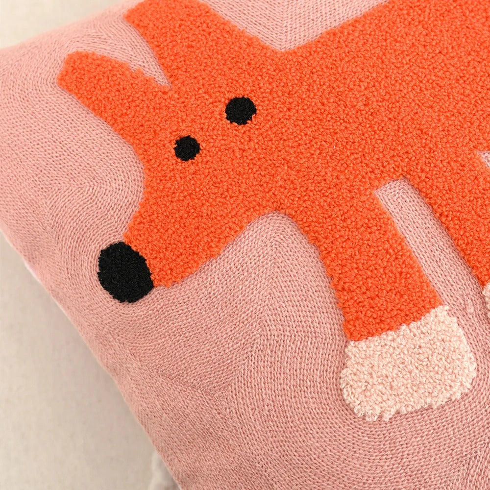 Pillow cover – Soft polyester-cotton blend – Nordic animal embroidery – Cozy home accent – 17.7 x 17.7 in
