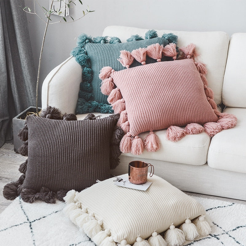 Pillow cover – Soft twill – Boho Nordic design – 18 x 18 in – Cozy home accent