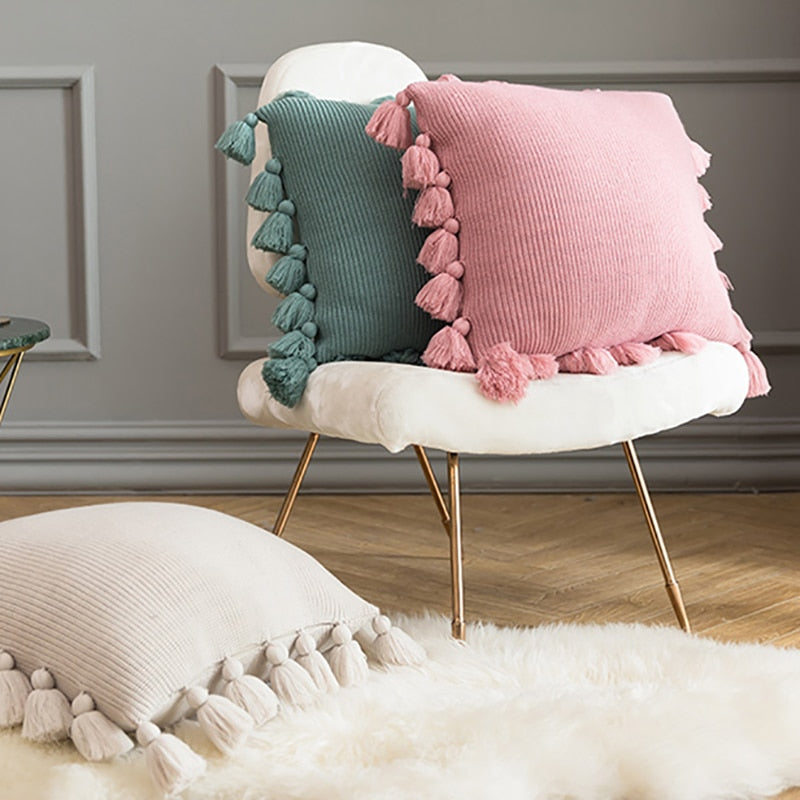 Pillow cover – Soft twill – Boho Nordic design – 18 x 18 in – Cozy home accent