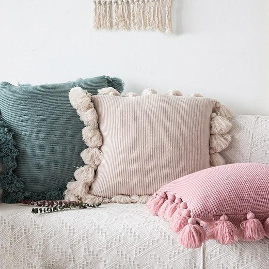 Pillow cover – Soft twill – Boho Nordic design – 18 x 18 in – Cozy home accent