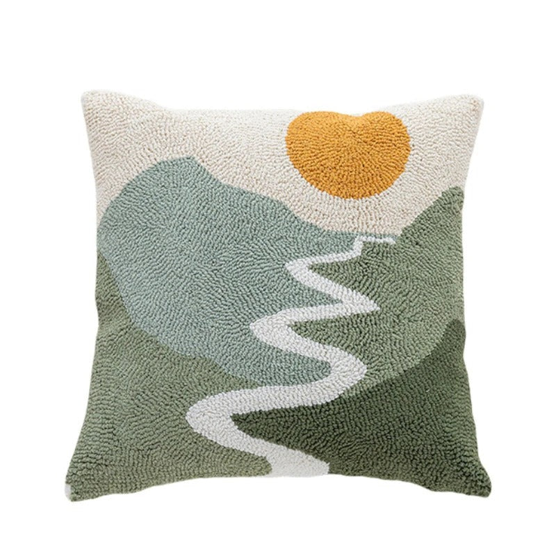 Pillow cover – Soft velvet – Abstract sunset design – 18 x 18 in – Modern home accent