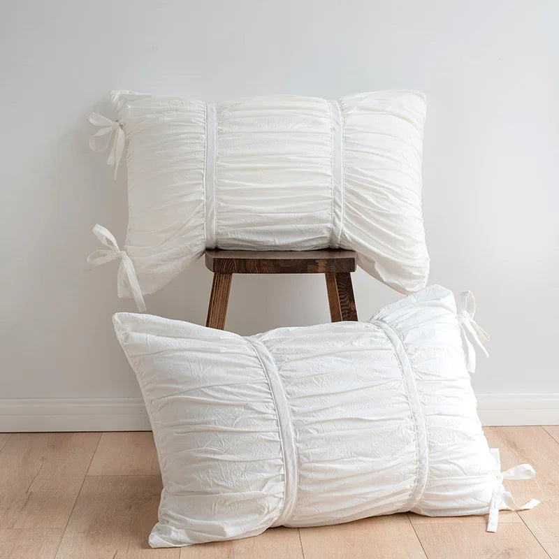 Pillowcase set – Washed cotton – Korean pleated design – Soft and stylish home accent