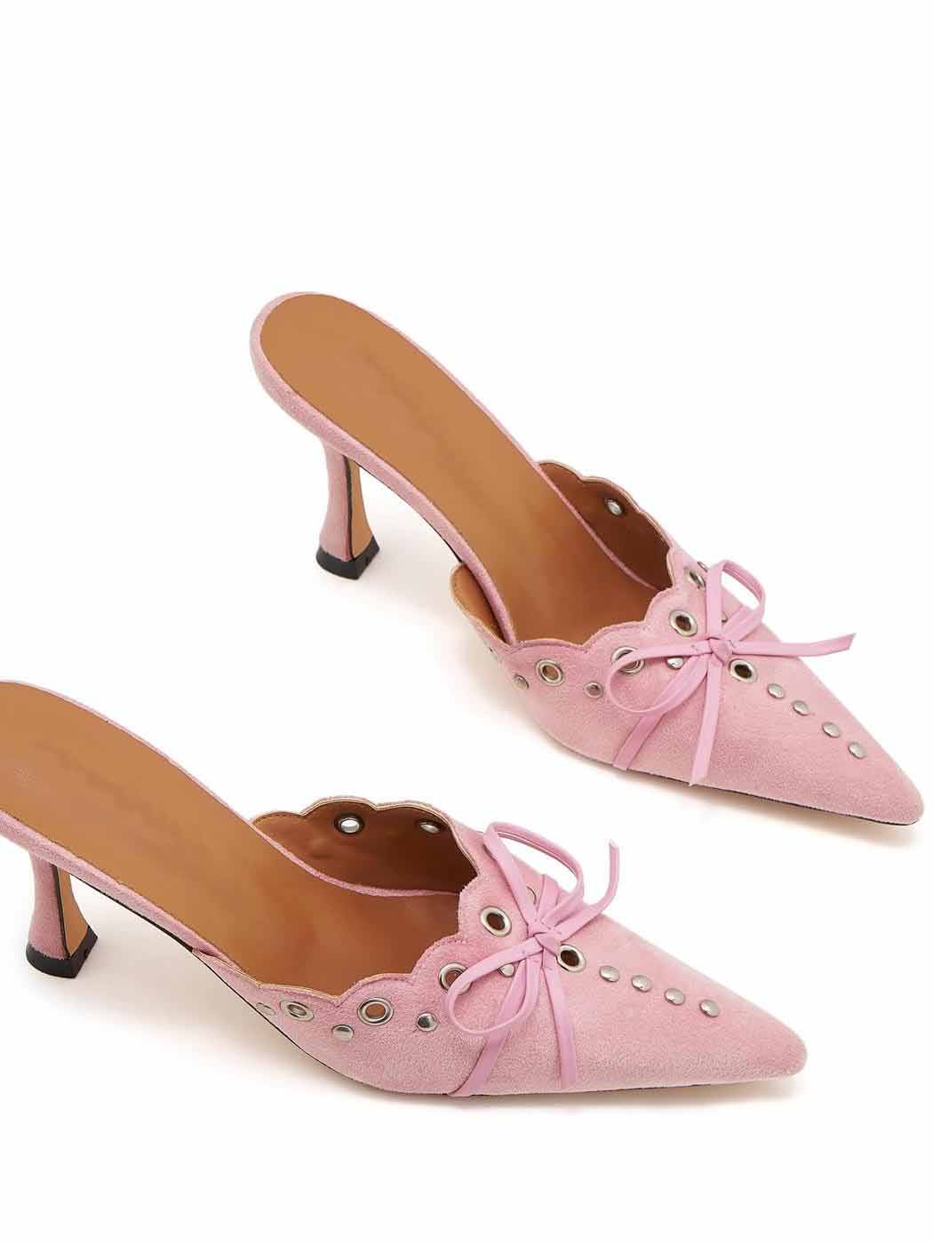 Hollow Pointed High Heels Sandals Closed Toe Half Slippers