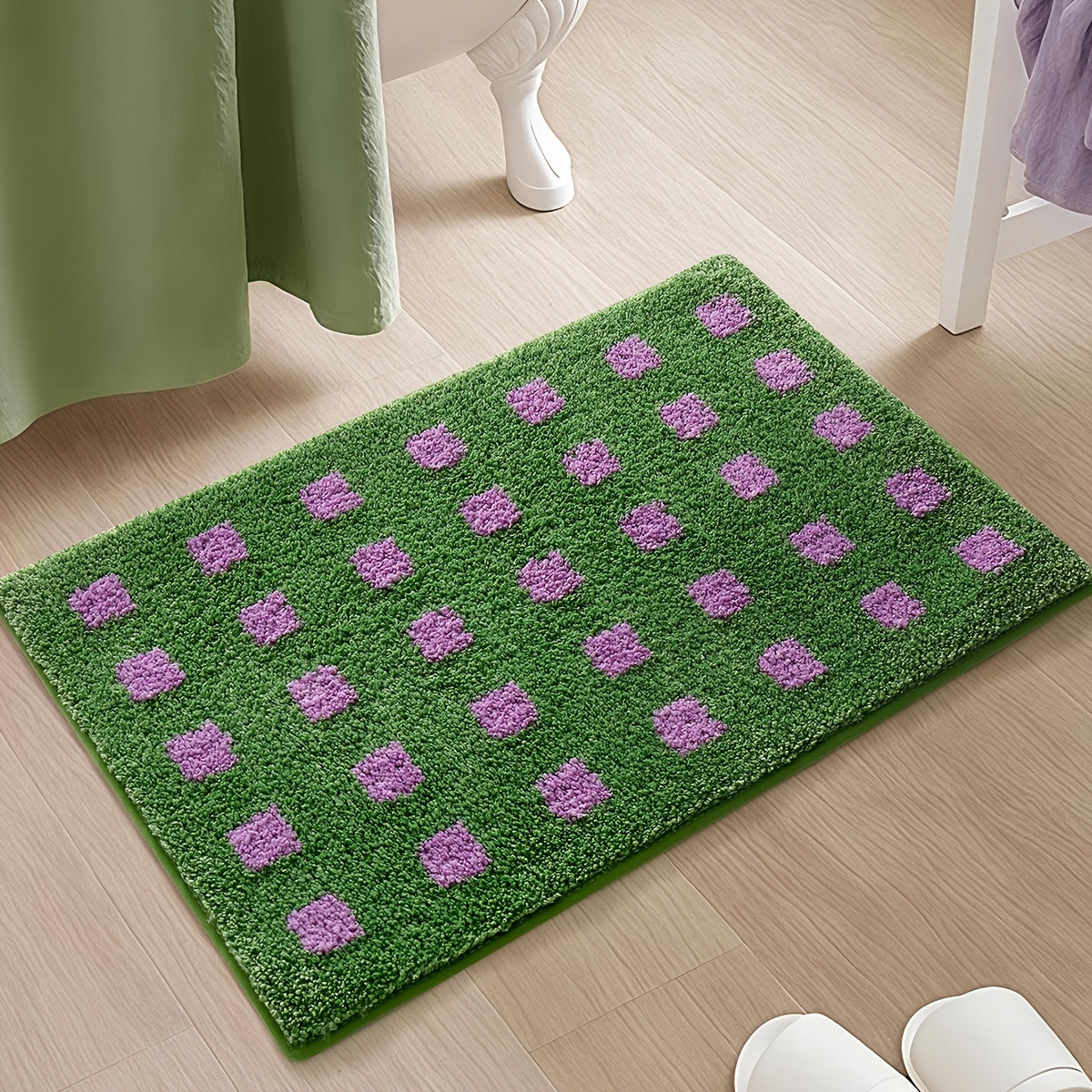 Plaid Non Slip Flocked Bathroom Floor Mat