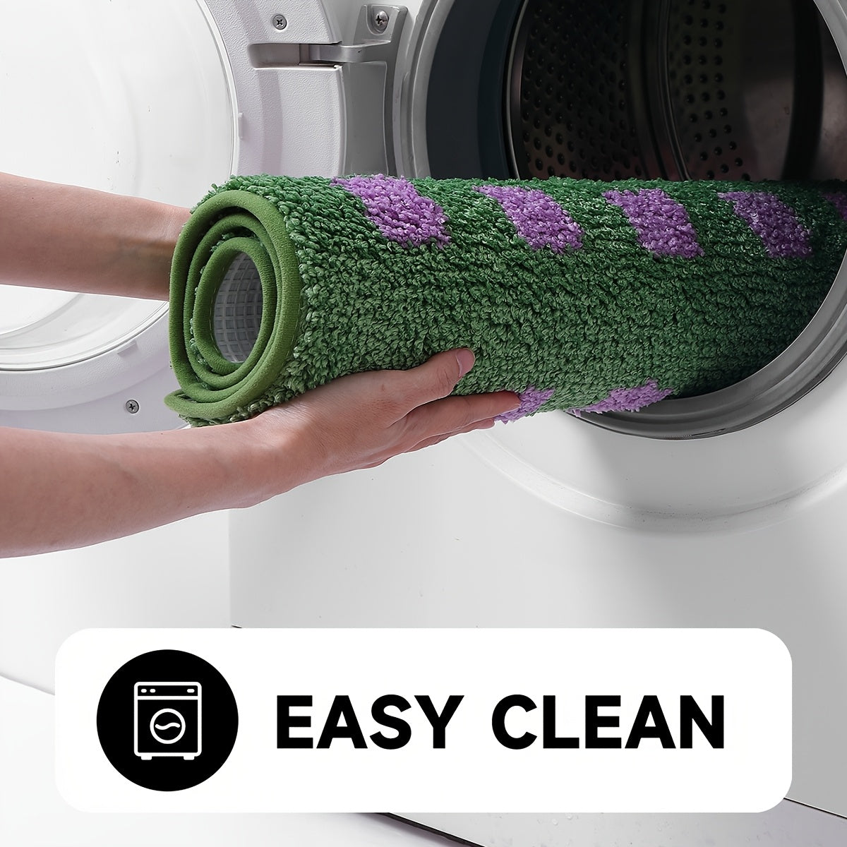 Plaid Non Slip Flocked Bathroom Floor Mat