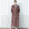Women’s long grey fleece bathrobe with white collar and cuffs, soft plush loungewear robe with belt, winter warm dressing gown