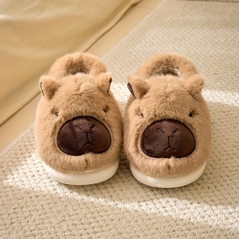 Plush slippers – Soft-lined capybara design – Thick-soled – Cozy indoor footwear for chilly mornings