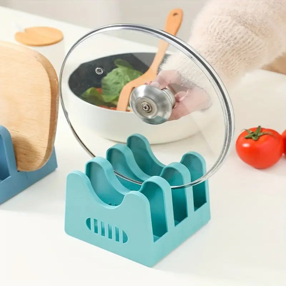 Pot lid and utensils storage rack – Rust-proof ABS plastic – Compact kitchen organizer – Easy access design