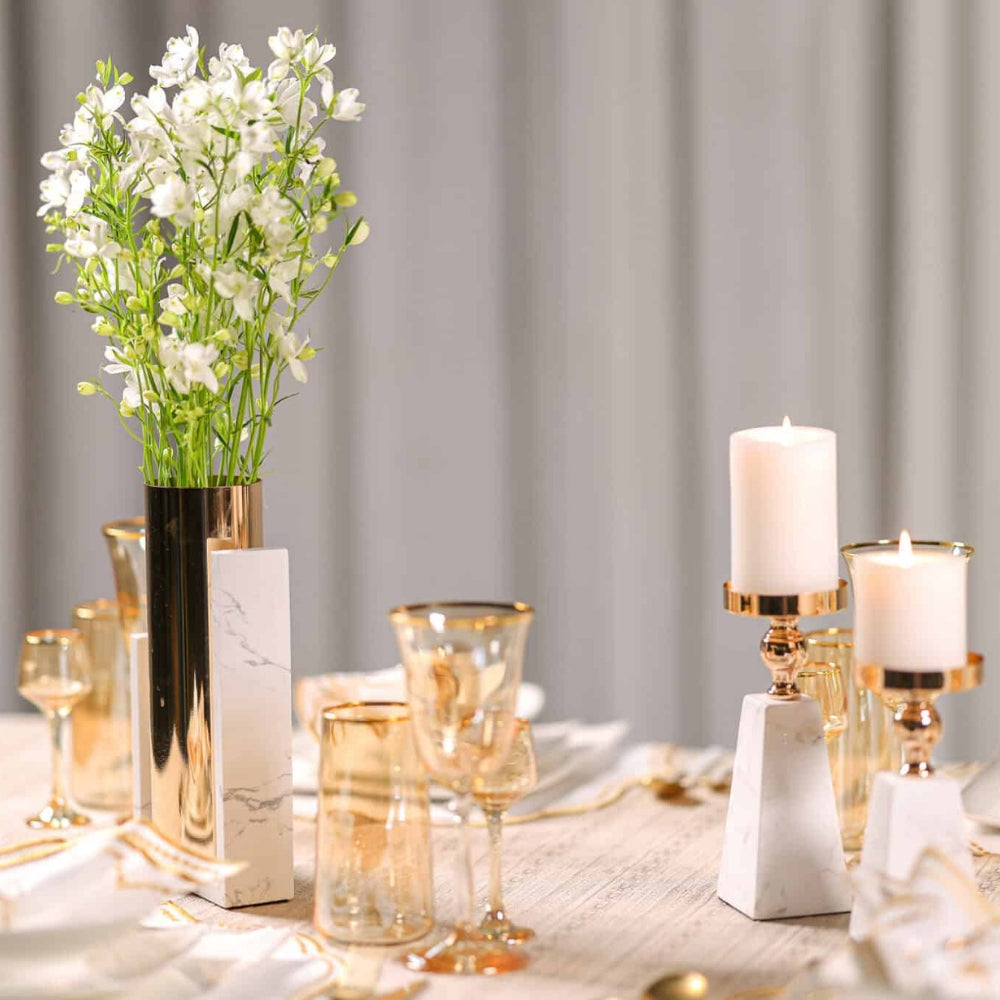Pyramid Gold Marble Candle Holder
