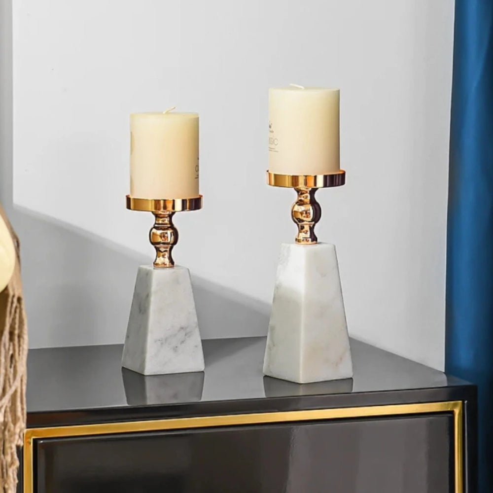 Pyramid Gold Marble Candle Holder