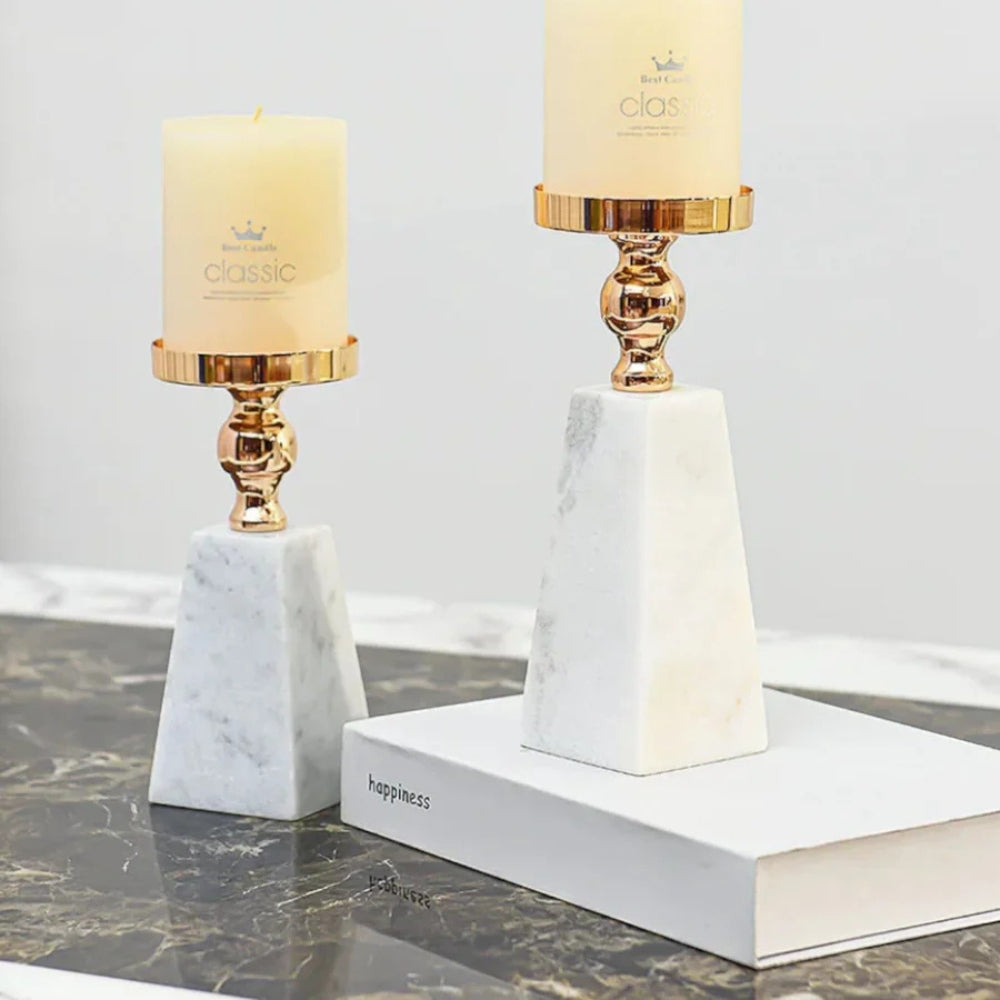 Pyramid Gold Marble Candle Holder