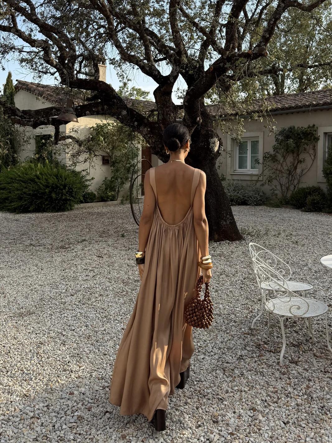 Shirred Strap Maxi Dress