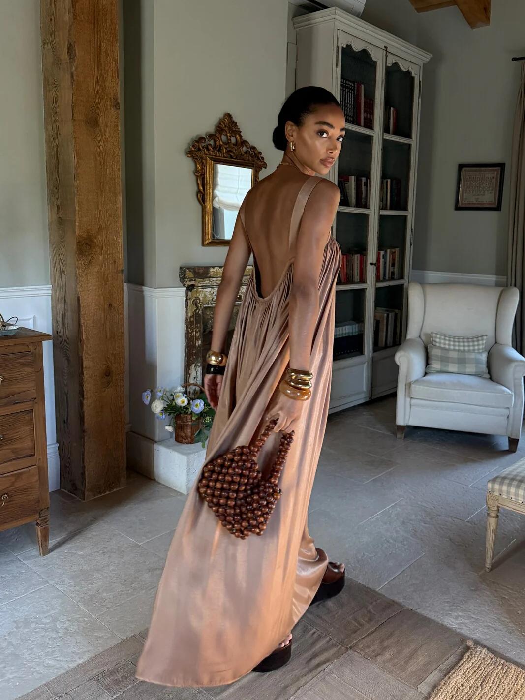 Shirred Strap Maxi Dress