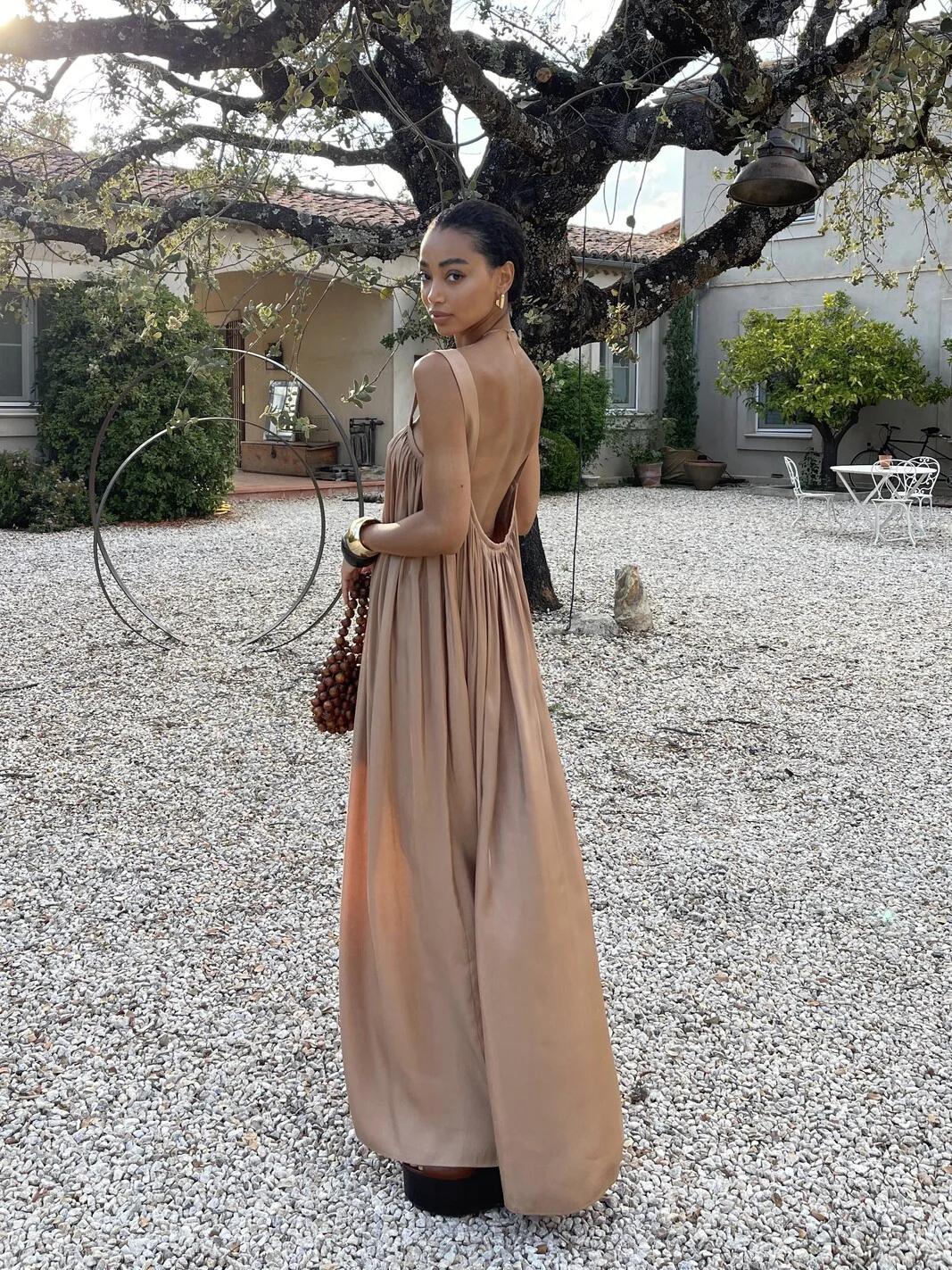 Shirred Strap Maxi Dress