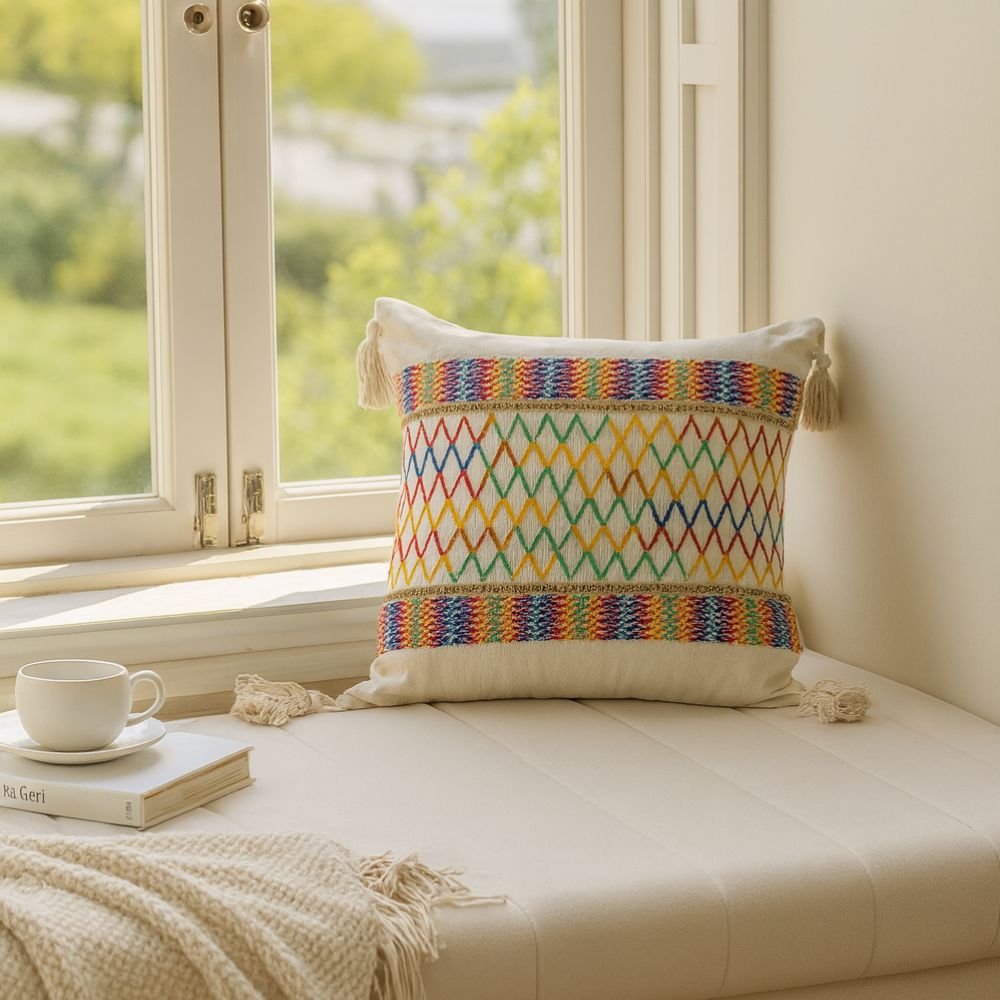 Rainbow Lattice Tassel Cushion Cover
