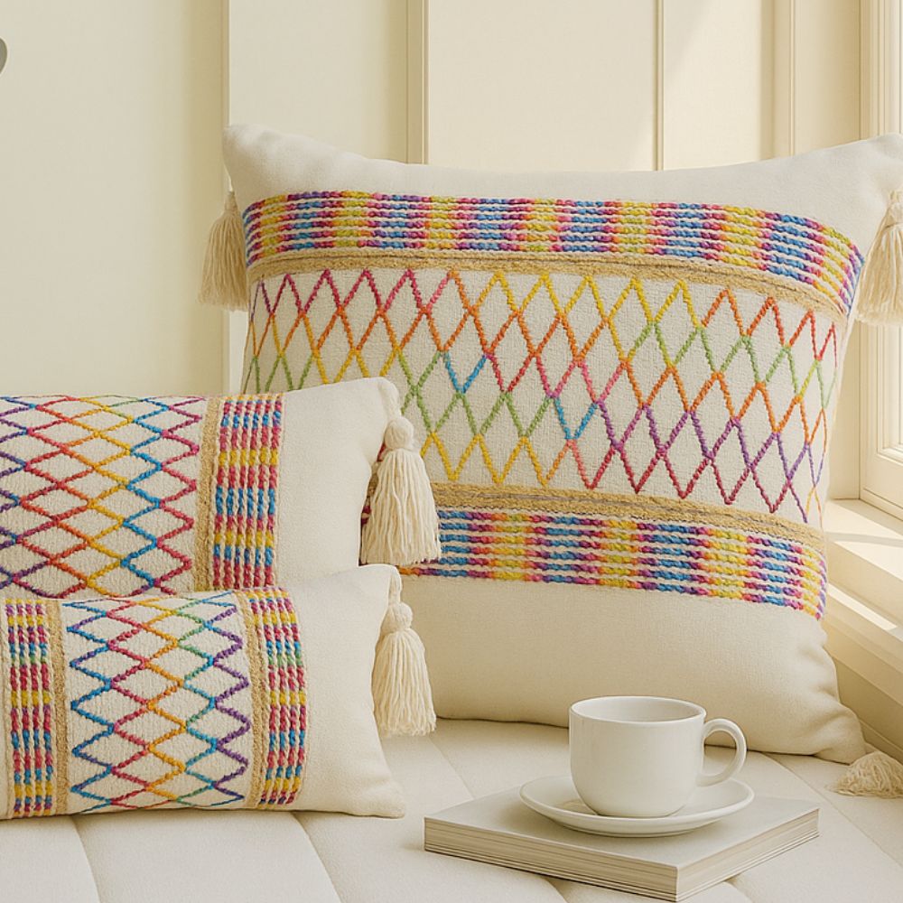 Rainbow Lattice Tassel Cushion Cover