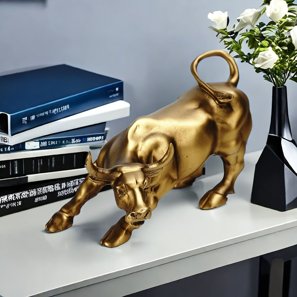 Resin figurine – Golden finish – 7.7 x 5.1 in – Symbol of strength and ambition for home or office décor