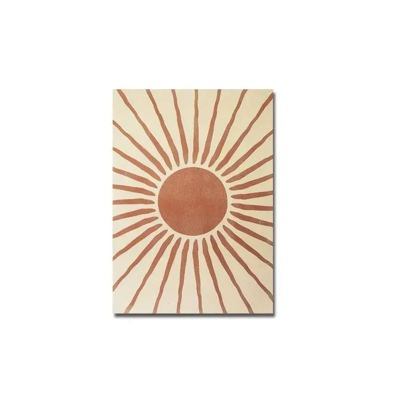 Sun and moon wall art set in green and beige, minimalist canvas prints for modern living room or bedroom decor