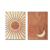 Sun and moon wall art set in green and beige, minimalist canvas prints for modern living room or bedroom decor