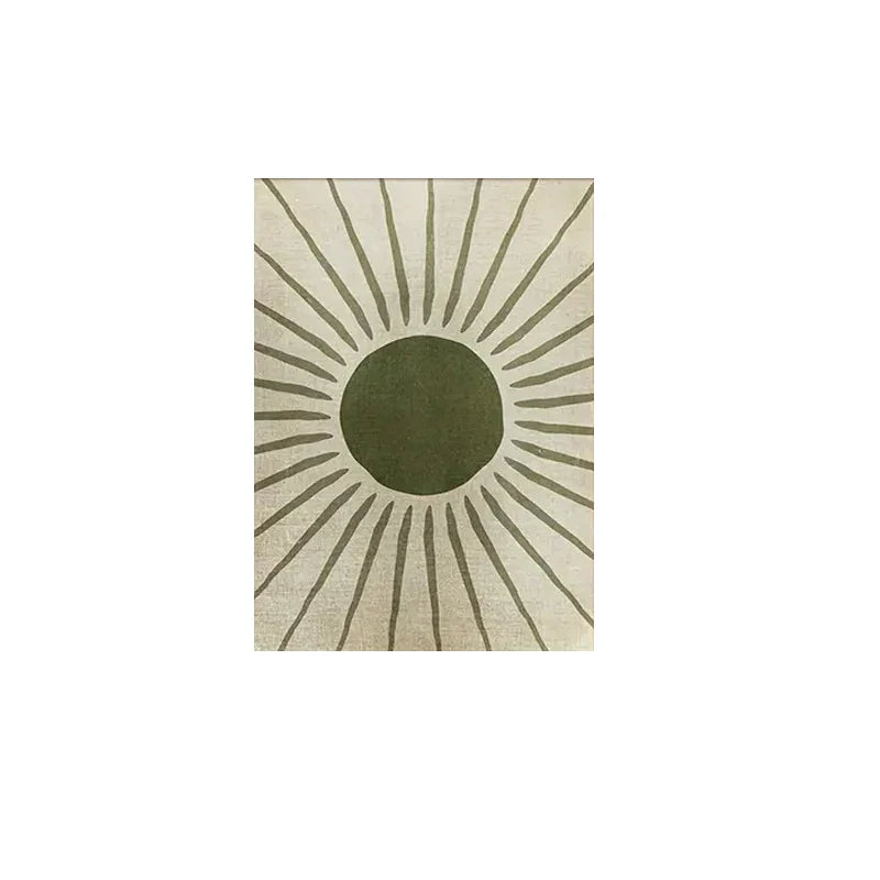 Sun and moon wall art set in green and beige, minimalist canvas prints for modern living room or bedroom decor
