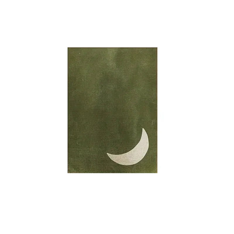 Sun and moon wall art set in green and beige, minimalist canvas prints for modern living room or bedroom decor