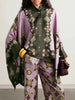 Retro Fine Satin Floral Print Wide Leg Pants Set
