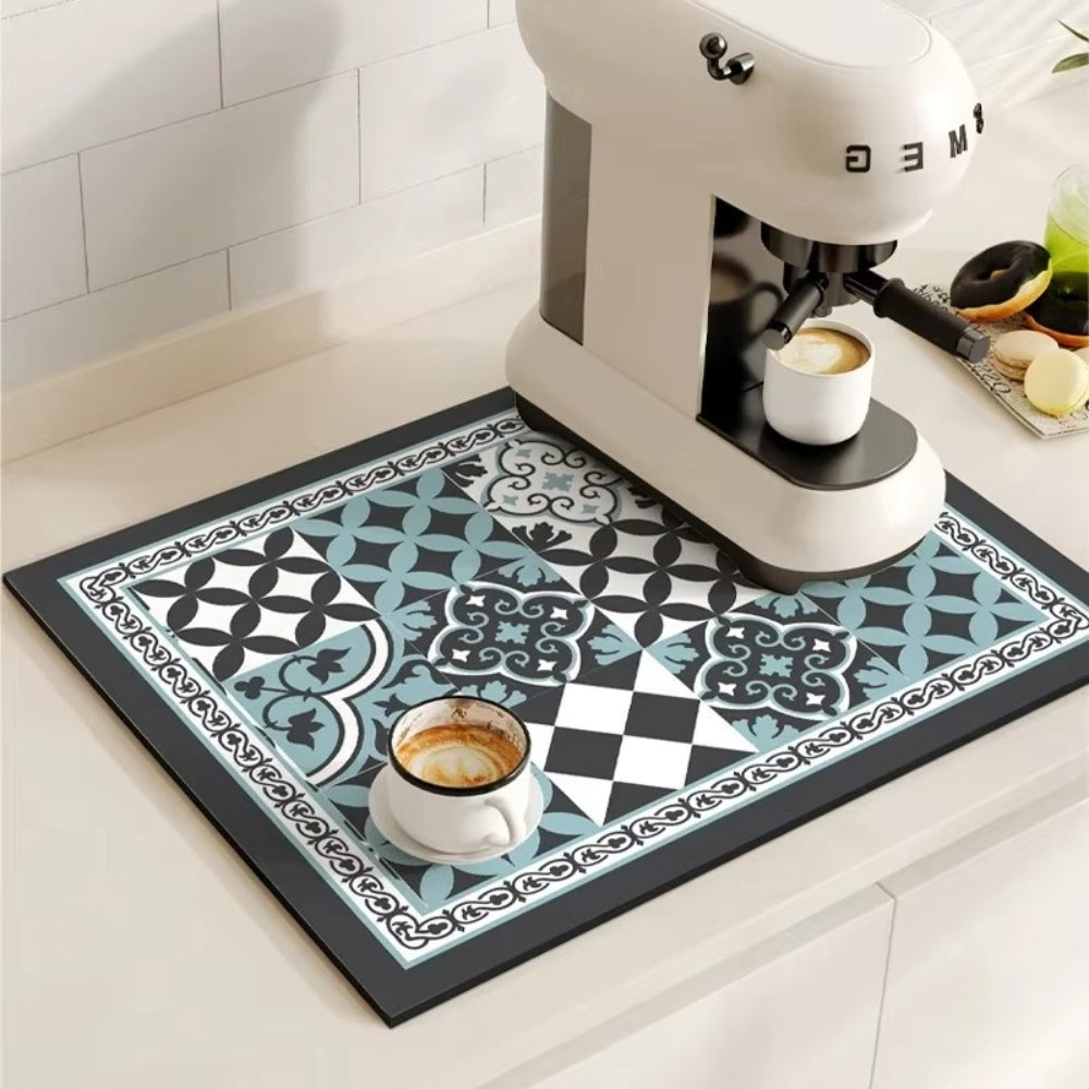 Retro Tile Design Absorbent Coffee Mat