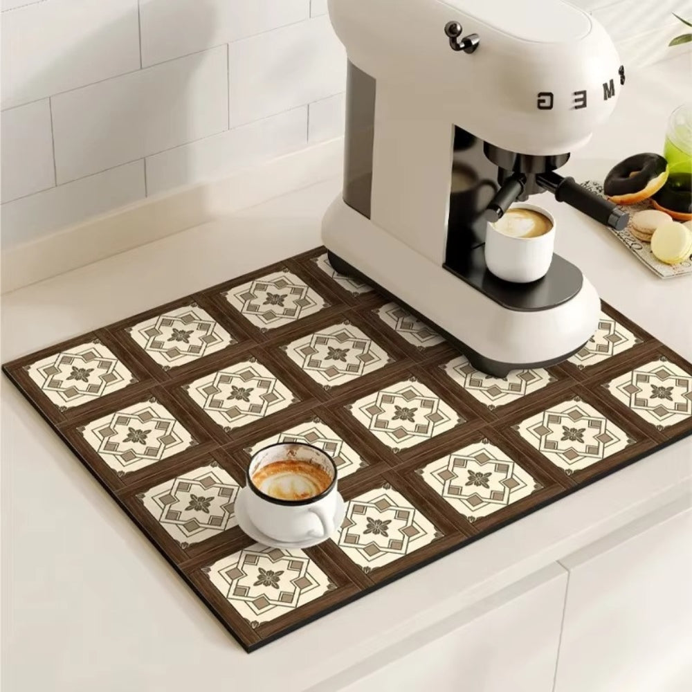 Retro Tile Design Absorbent Coffee Mat