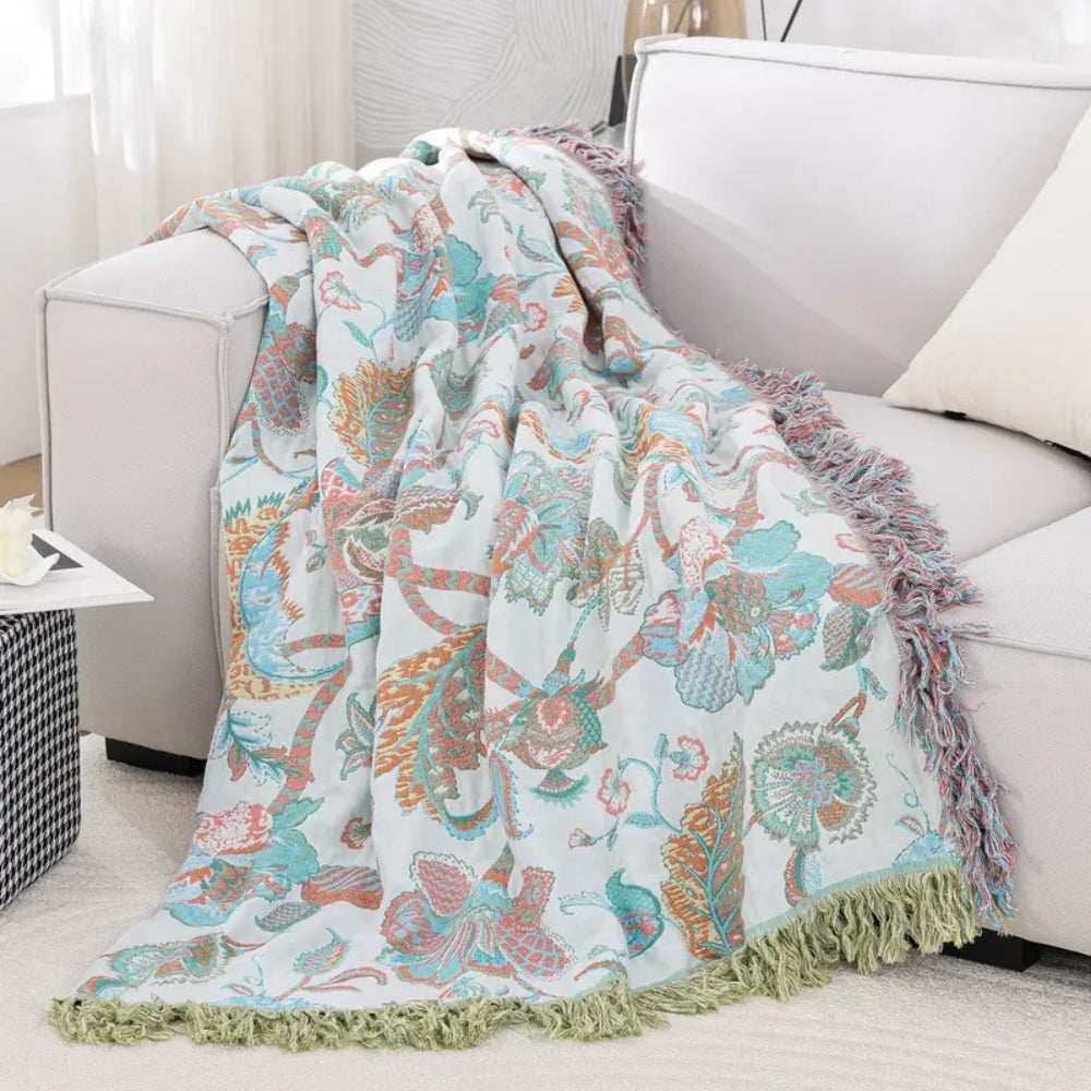 Reverie Floral Tassel Cotton Blanket