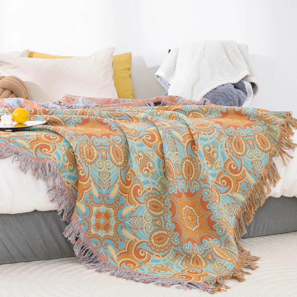 Reversible Paisley Bohemian Cotton Blanket